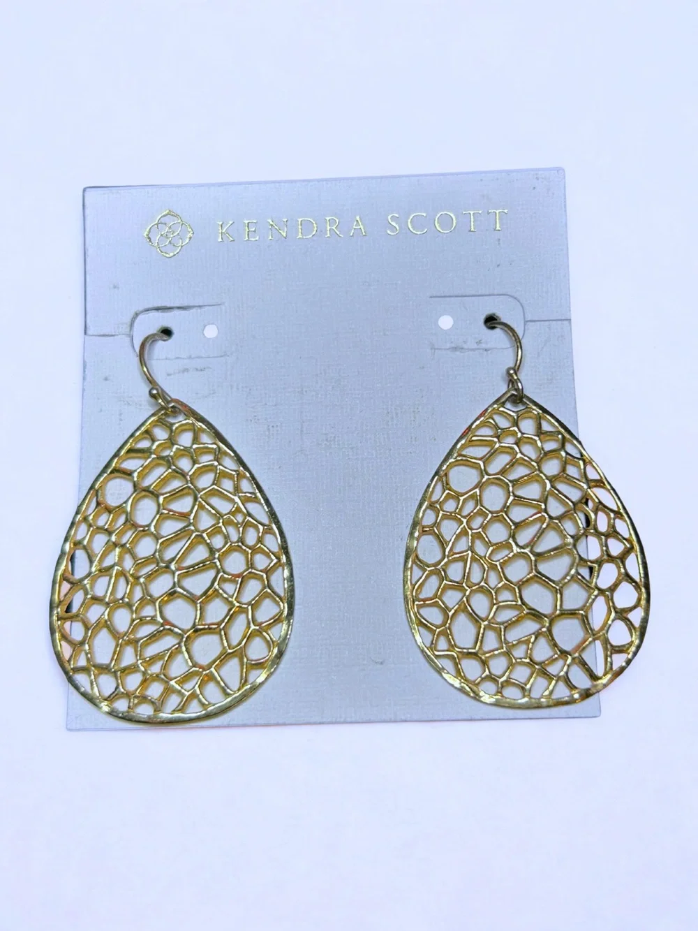 Kendra Scott Dangle Earrings Teardrop Gold Tone Statement Piece NWOT